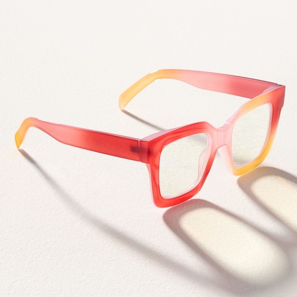 Anthropologie Chunky Cara Translucent Blue Light Readers Red Orange 2.0 NEW - Picture 2 of 3